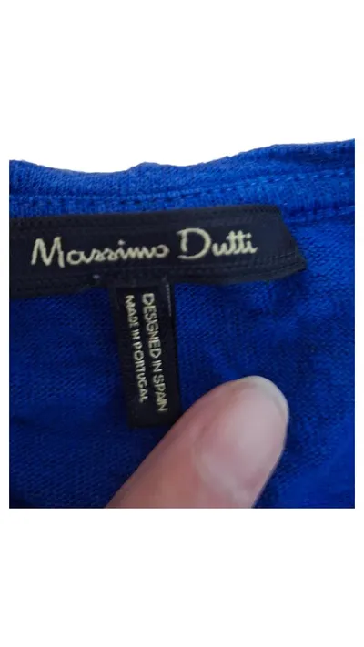 Massimo Dutti Langarmshirt Henley Damen Gr. M Blau Leinen
