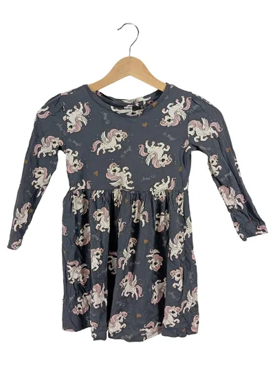 dopodopo Mädchen Kleid Einhorn-Print Gr. 122 6-7 Jahre Grau Langarm
