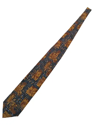 Hemley Herren Krawatte 100% Seide Blumenmuster Vintage Braun Gold 140cm