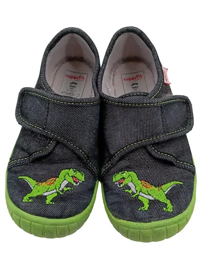 Superfit Kinder Hausschuhe Dinosaurier Gr. 25 Grau Grün Klett