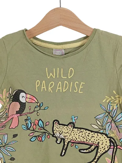 Little Kids Kinder T-Shirt Gr. 110 Oliv Tiermotiv Wild Paradise Baumwolle