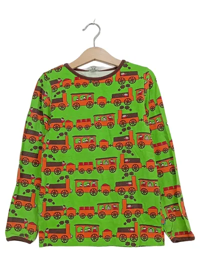Småfolk Kinder Langarmshirt Zugmotiv Gr. 122/128 grün orange