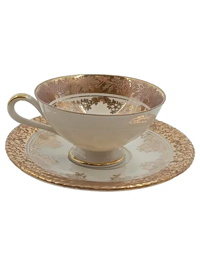 Bavaria Kaffeetasse mit Untertasse Goldrand Porzellan RW 7373 Blumendekor