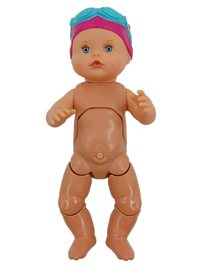 Babypuppe Schwimmpuppe mit Badekappe & Brille beweglich 32cm pink