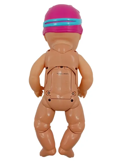 Babypuppe Schwimmpuppe mit Badekappe & Brille beweglich 32cm pink