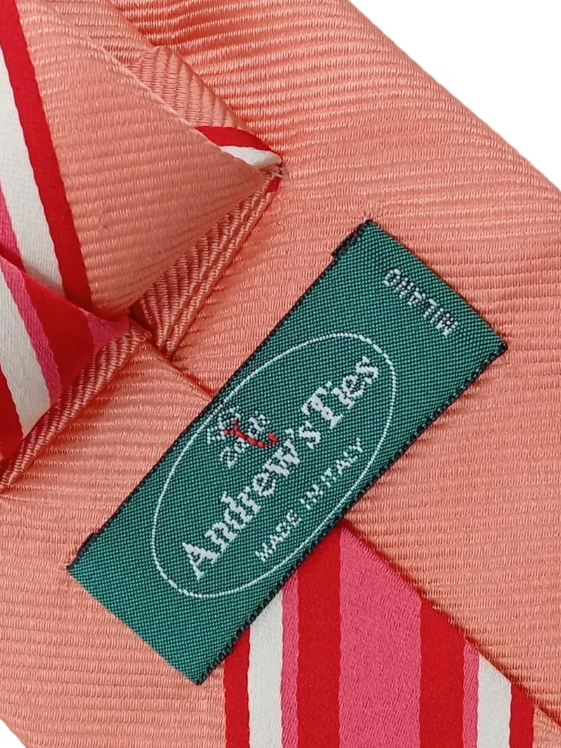 Andrew's Ties Krawatte Seide gestreift Rosa Rot Weiß Made in Italy 3