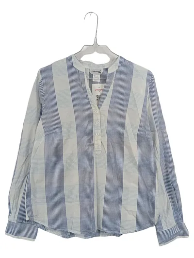 Collection L Damen Bluse Gr. 38 Blau Weiß Gestreift Baumwolle Langarm