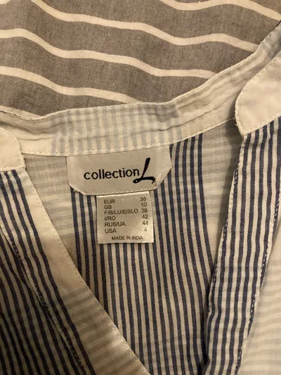 Collection L Damen Bluse Gr. 38 Blau Weiß Gestreift Baumwolle Langarm