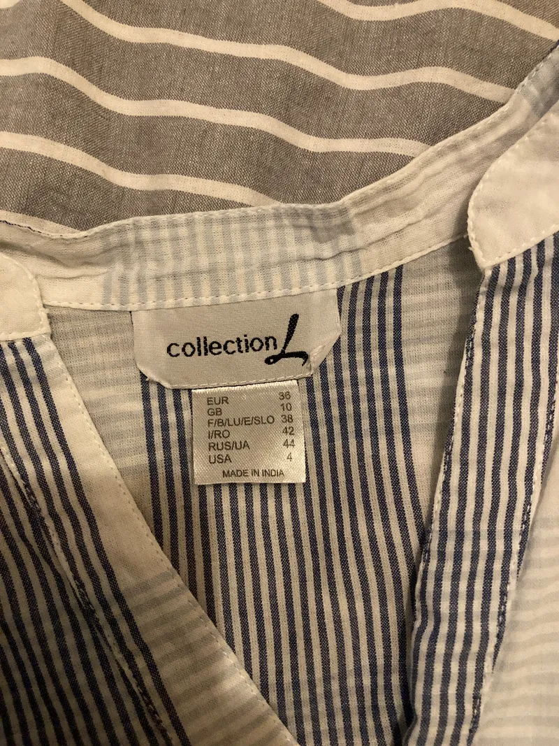 Collection L Damen Bluse Gr. 38 Blau Weiß Gestreift Baumwolle Langarm 2