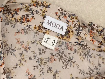 MONA Damen Bluse Blumenmuster Gr. 40 Beige Langarm Romantisch