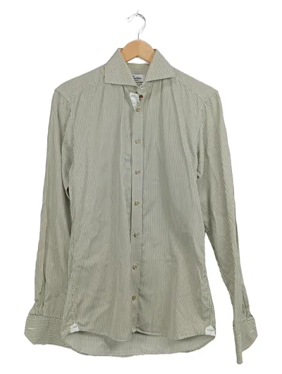Stenströms Slim Line Herren Business Hemd Gr. 38 Grün Gestreift Baumwolle