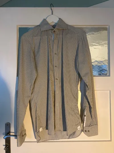 Stenströms Slim Line Herren Business Hemd Gr. 38 Grün Gestreift Baumwolle
