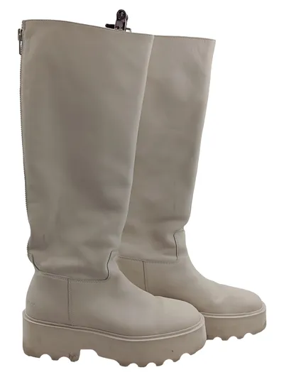 Nubikk Damen Knie-Stiefel Plateau Leder Beige Gr. 41 Knee High Boots