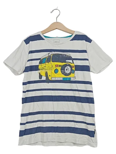 NAME IT Kinder T-Shirt Gr. 152 Blau Weiß Gestreift Bus Print Jungen