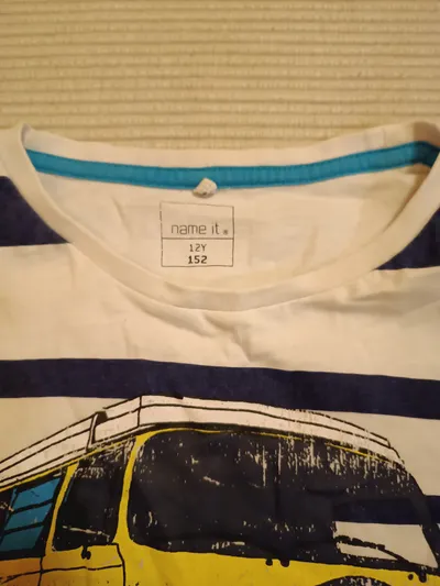 NAME IT Kinder T-Shirt Gr. 152 Blau Weiß Gestreift Bus Print Jungen