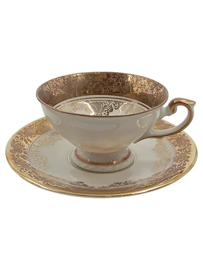 Rudolf Wächter Bavaria Tasse Untertasse Porzellan Gold Dekor 7373 Vintage