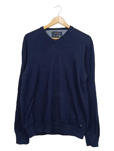 MARVELIS Herren Pullover V-Ausschnitt Gr. L Blau Baumwolle Classic