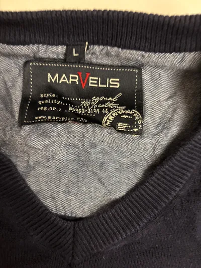 MARVELIS Herren Pullover V-Ausschnitt Gr. L Blau Baumwolle Classic