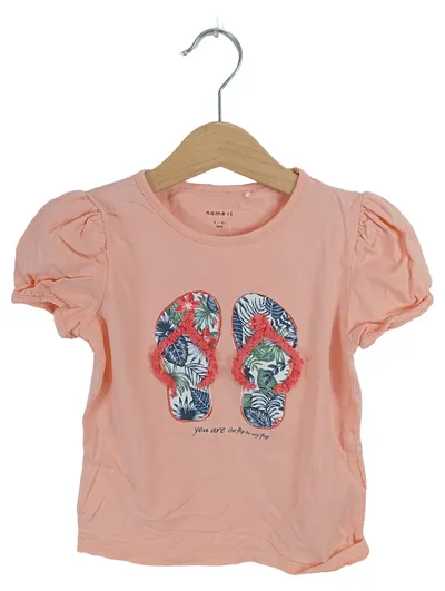 NAME IT Mädchen T-Shirt Gr. 104 Rosa Flip-Flop Print Puffärmel