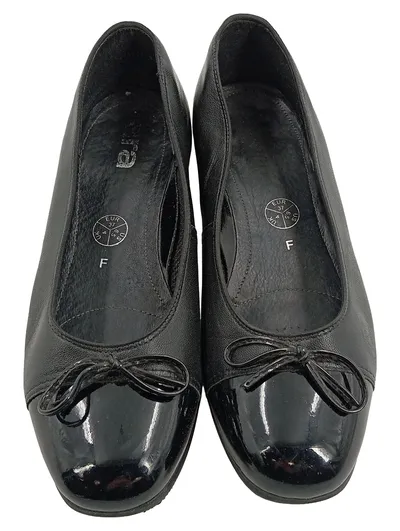 ara Damen Ballerinas Schwarz Gr. 37 Leder Lackkappe Schleife Klassisch