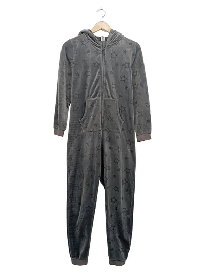 YIGGA Kinder Jumpsuit Einteiler Kapuze Sterne Grau Gr. 146/152