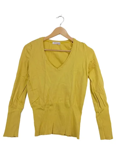 ORSAY Damen Pullover Gr. S Gelb V-Ausschnitt Langarm Baumwolle