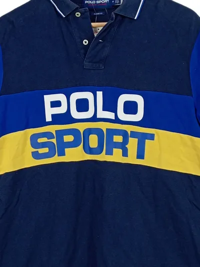 Polo Sport Ralph Lauren Poloshirt Herren M Blau Gelb Logo Colorblock