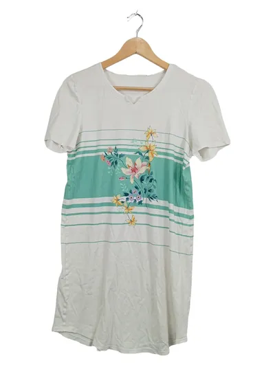 Rösch Damen Shirt T-Shirt Blumenmuster Gestreift Weiß Grün Gr. 38 M
