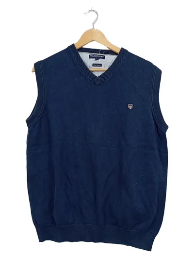 Basefield Pullunder Herren Gr. L Navy Blau V-Ausschnitt Pure Cotton