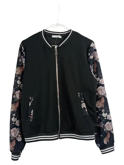 Hailys Damen Bomberjacke Blumenmuster Ärmel Schwarz Gr. L