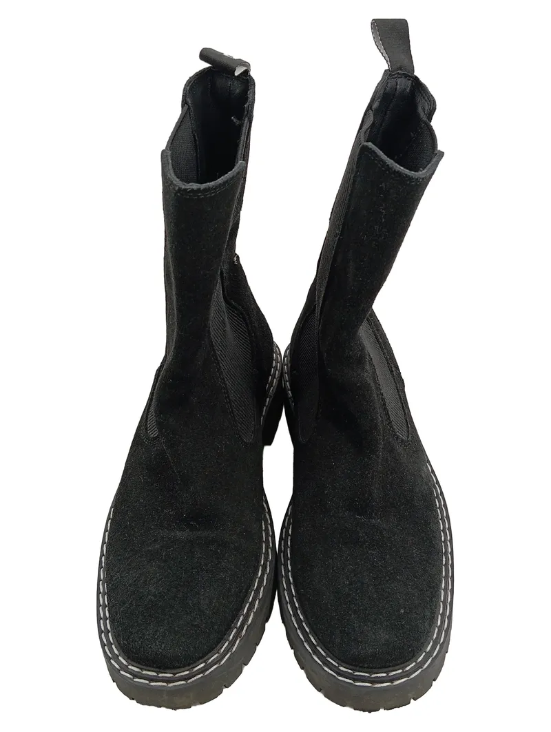 Bianco Damen Chelsea Stiefelette Wildleder Schwarz Größe 38 Plateau 1