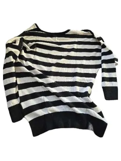 GUESS Damen Pullover Streifen Strass-Logo Schwarz Weiß Gr. S