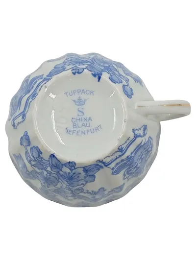 Tuppack Tasse China Blau Tiefenfurt Porzellan Blumenmuster Vintage