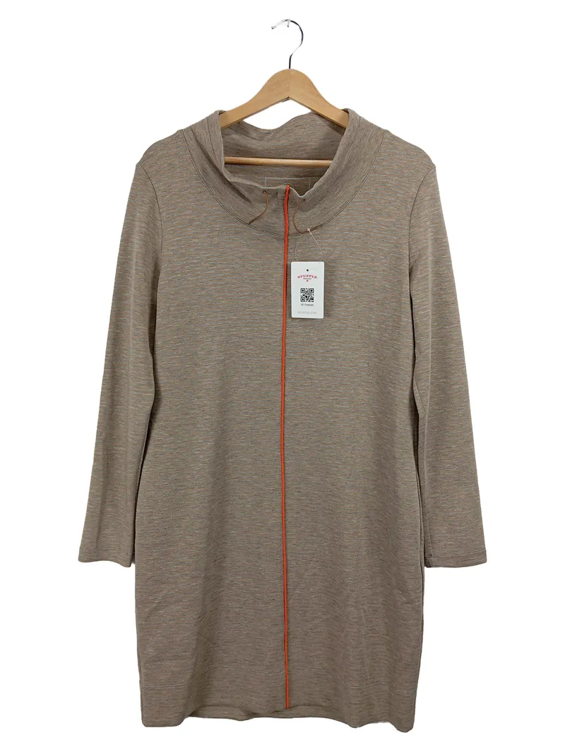CATNOIR Damen Kleid Gr. 38 Beige Langarm Stehkragen Ziernaht Jersey 1