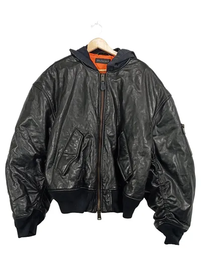 Balenciaga Oversized Leder Bomberjacke Herren Gr. XS Schwarz