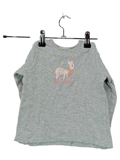 Bonpoint Langarmshirt Mädchen Gr. 98/104 Grau Reh-Motiv Schneeflocken