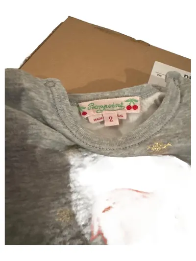Bonpoint Langarmshirt Mädchen Gr. 98/104 Grau Reh-Motiv Schneeflocken