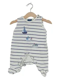Bebe Bonito Baby Strampler Gr. 3M/62 Weiß Blau Gestreift Schiffe Baumwolle 1