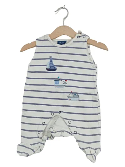 Bebe Bonito Baby Strampler Gr. 3M/62 Weiß Blau Gestreift Schiffe Baumwolle