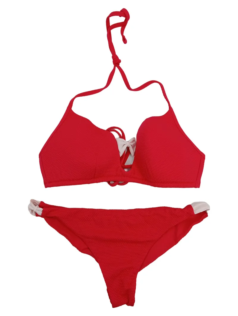 Calzedonia Bikini Damen Rot Größe 36 Halter Push-Up mit Schleife 1