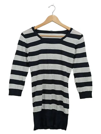 Blind Date Casual Damen Pullover Longshirt gestreift Gr. L schwarz silber