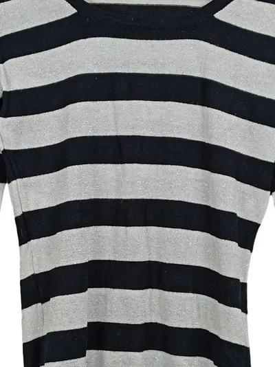 Blind Date Casual Damen Pullover Longshirt gestreift Gr. L schwarz silber