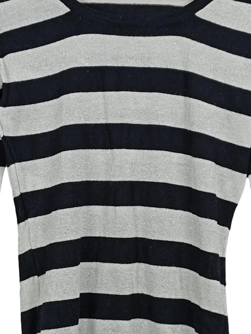 Blind Date Casual Damen Pullover Longshirt gestreift Gr. L schwarz silber 2