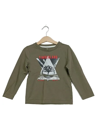 Timberland Langarmshirt Kinder Gr. 110 Oliv Logo-Print Baumwolle