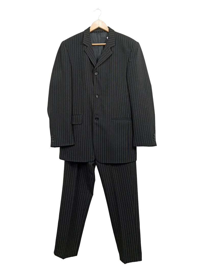 Aquila Herren Anzug Nadelstreifen Schwarz Gr. 98 Business Sakko Hose 1