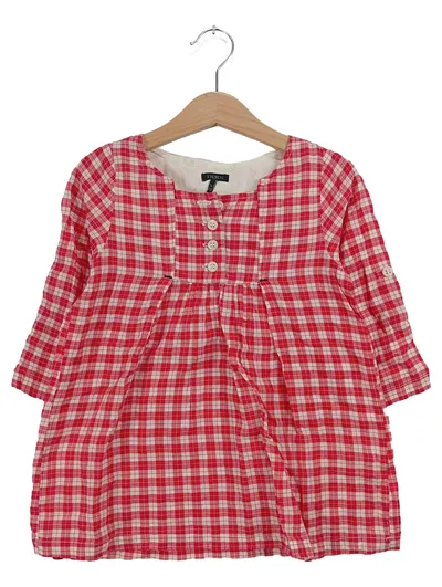 IKKS Mädchen Kleid kariert rot-weiß Gr. 108/110 Baumwolle Freizeitkleid