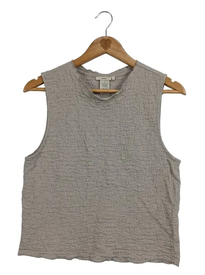 Pageone Damen Top Shirt Ärmellos Beige Strukturstoff Gr. L