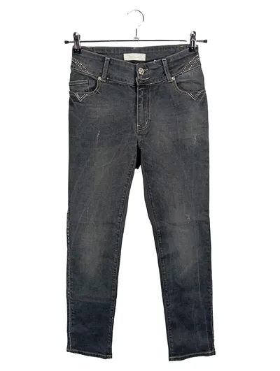 Ricarda M. Slim Fit Jeans Damen Gr. 36 Grau Nieten Used-Look Stretch
