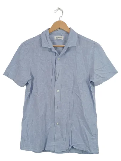 Pier One Herren Kurzarmhemd Freizeithemd Gr. XS Blau Leinen