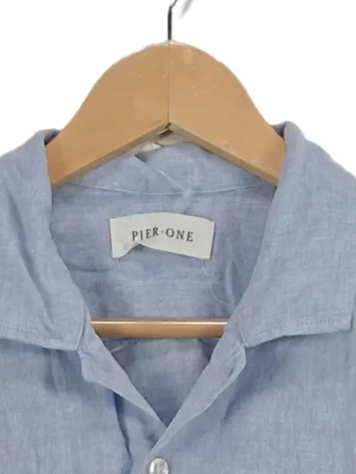 Pier One Herren Kurzarmhemd Freizeithemd Gr. XS Blau Leinen